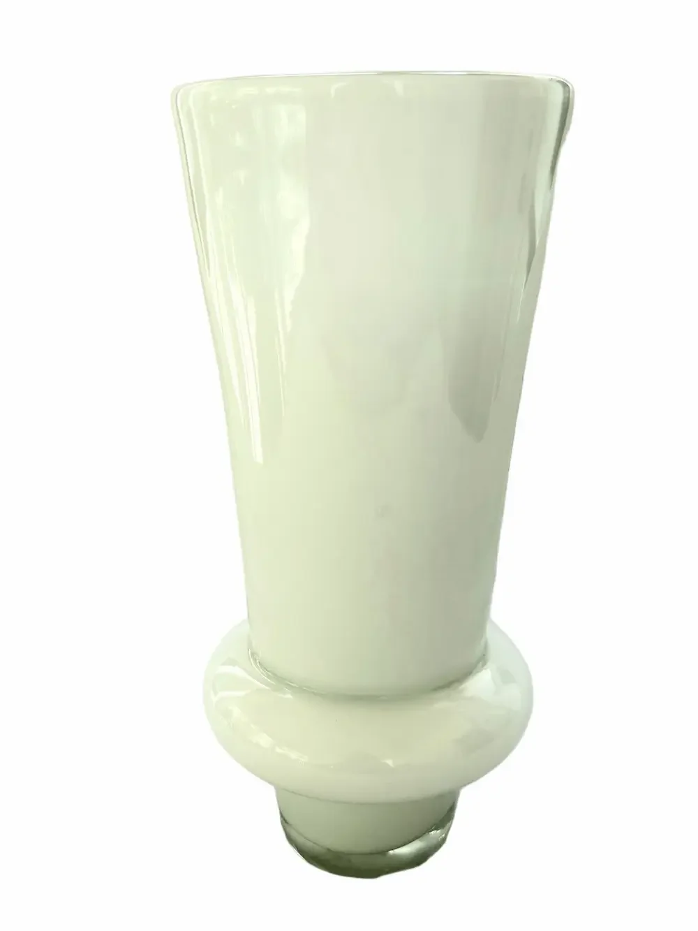 West Elm White Hand Blown Glass Vase MCM Style 10” Minimalist Retro Decor